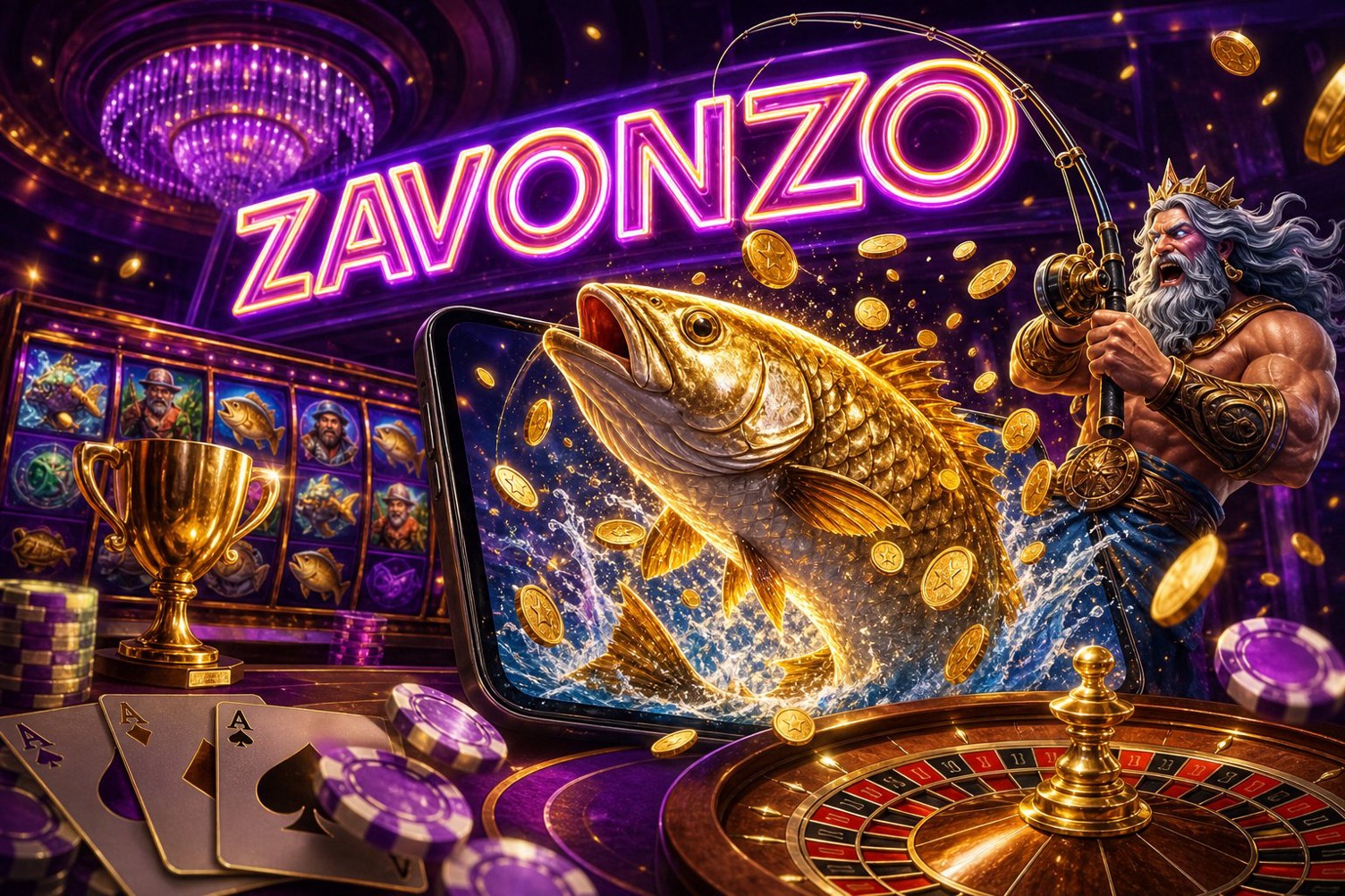 Tampilan antarmuka aplikasi ZAVONZO Super Ace dengan menu utama dan fitur hadiah