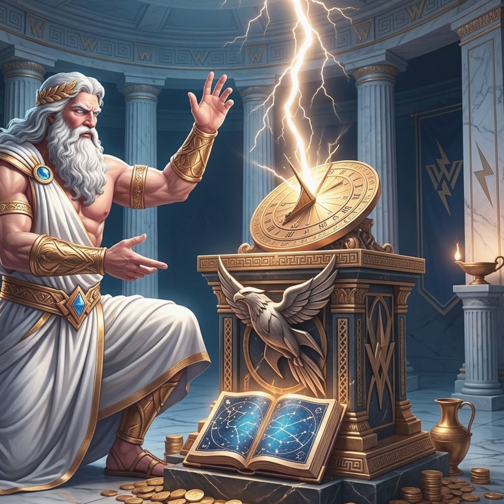 Tampilan layar Gates of Olympus 1000 di aplikasi ZAVONZO dengan nuansa mitologi Yunani